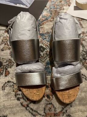 Aerosoles Carimma Metallic Silver Cork-Wedge Women’s Sandals Size 8 NWT
